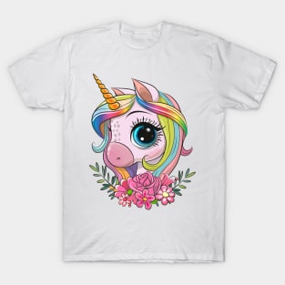 Cute Unicorn with flowers T-Shirt